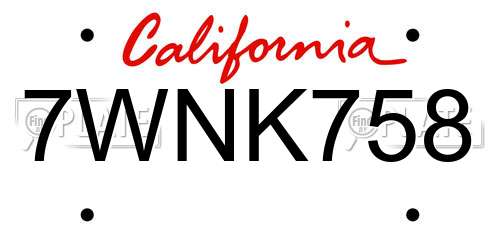 7WNK758 California License Plate