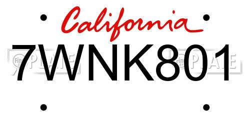 7WNK801 California License Plate