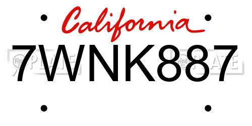 7WNK887 California License Plate