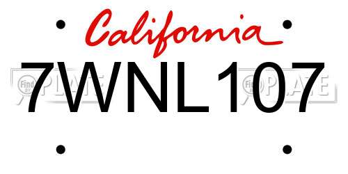 7WNL107 California License Plate