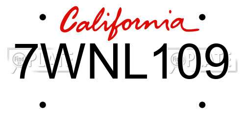 7WNL109 California License Plate