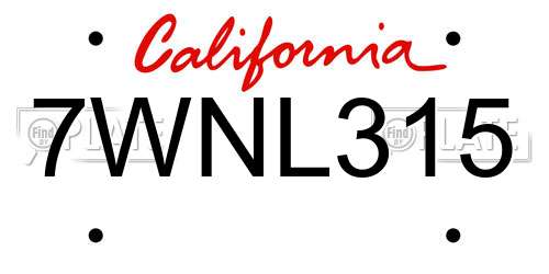 7WNL315 California License Plate