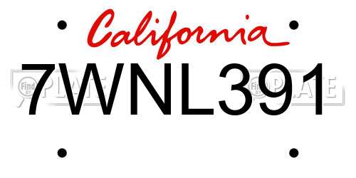 7WNL391 California License Plate