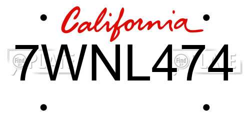 7WNL474 California License Plate