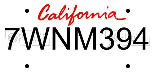 7WNM394 California License Plate