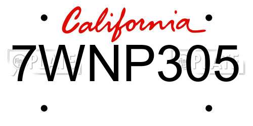 7WNP305 California License Plate