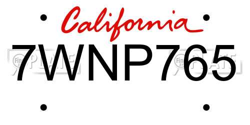 7WNP765 California License Plate
