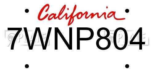 7WNP804 California License Plate