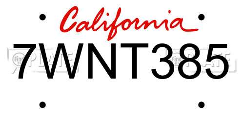 7WNT385 California License Plate