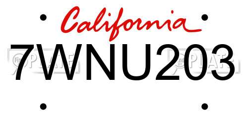 7WNU203 California License Plate