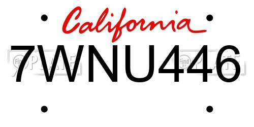 7WNU446 California License Plate