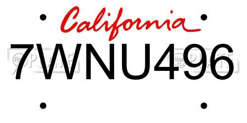 7WNU496 California License Plate