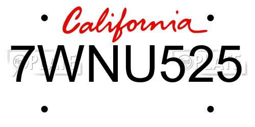 7WNU525 California License Plate