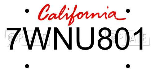 7WNU801 California License Plate