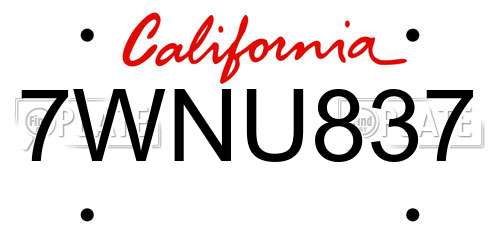 7WNU837 California License Plate