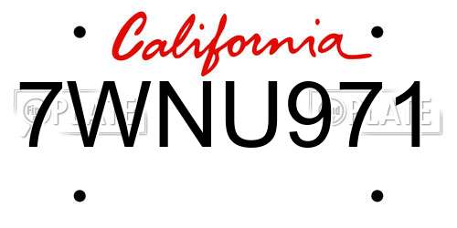 7WNU971 California License Plate