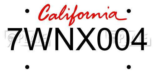 7WNX004 California License Plate