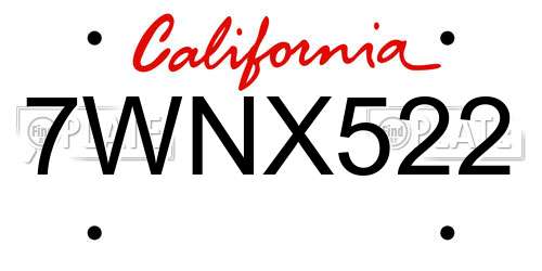 7WNX522 California License Plate