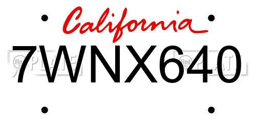 7WNX640 California License Plate
