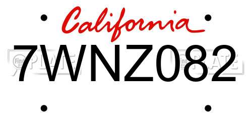7WNZ082 California License Plate
