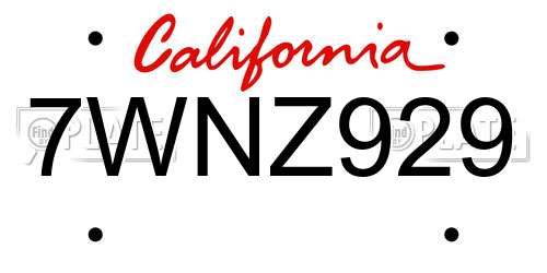 7WNZ929 California License Plate