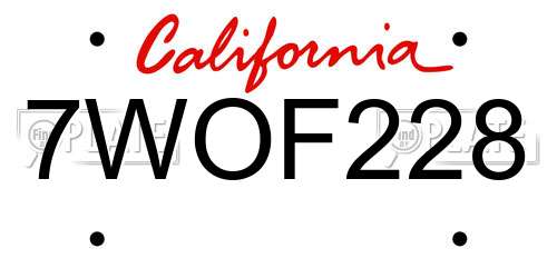 7WOF228 California License Plate