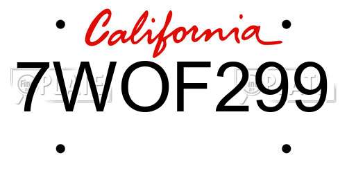 7WOF299 California License Plate
