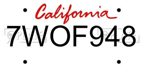 7WOF948 California License Plate