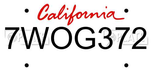 7WOG372 California License Plate