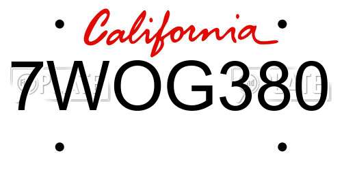 7WOG380 California License Plate