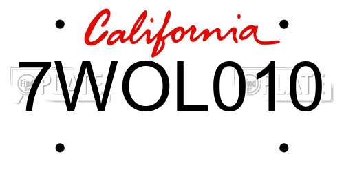 7WOL010 California License Plate