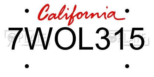 7WOL315 California License Plate