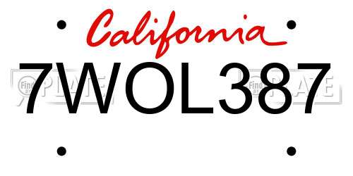 7WOL387 California License Plate