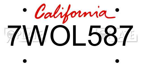 7WOL587 California License Plate