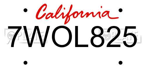 7WOL825 California License Plate
