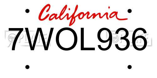 7WOL936 California License Plate
