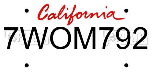 7WOM792 California License Plate