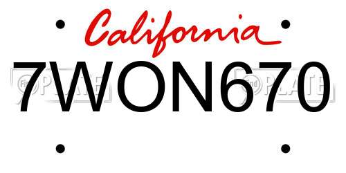 7WON670 California License Plate