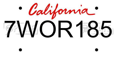 7WOR185 California License Plate