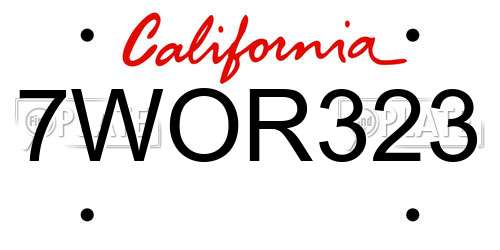 7WOR323 California License Plate