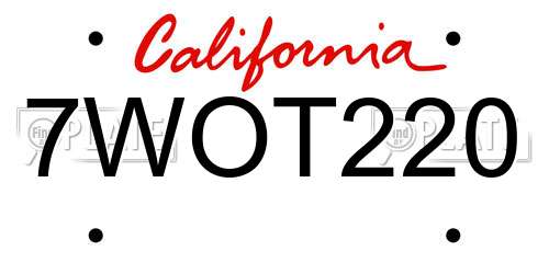 7WOT220 California License Plate