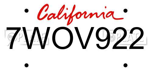 7WOV922 California License Plate