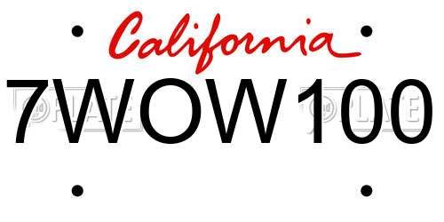 7WOW100 California License Plate