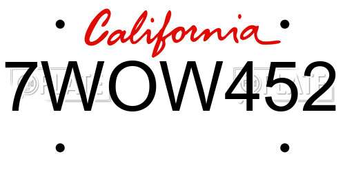 7WOW452 California License Plate