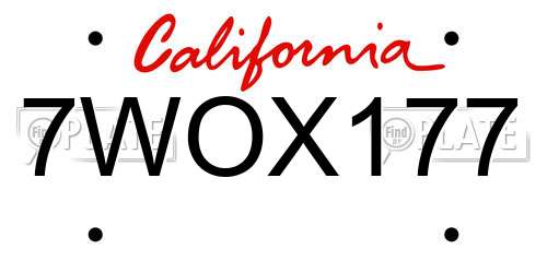 7WOX177 California License Plate
