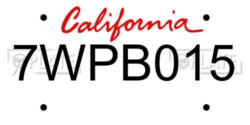 7WPB015 California License Plate