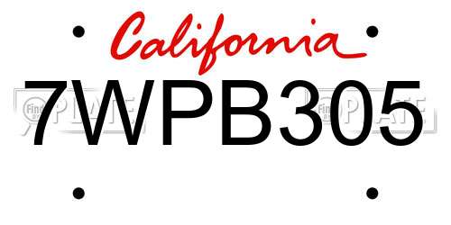 7WPB305 California License Plate