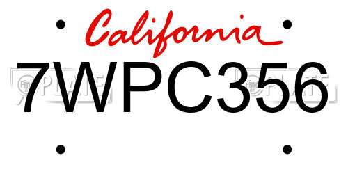 7WPC356 California License Plate