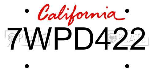 7WPD422 California License Plate