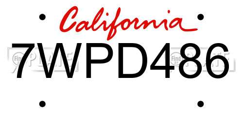 7WPD486 California License Plate